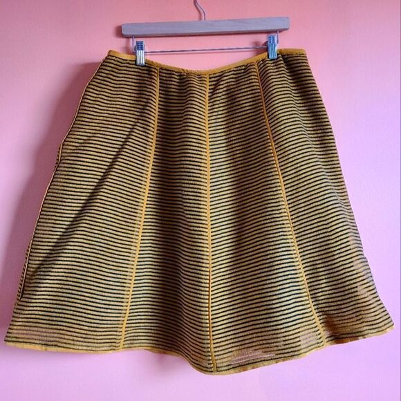 Tibi Turmeric Yellow & Black Striped Wool Blend A-Line Skirt โ Size 12 - Picture 2 of 10